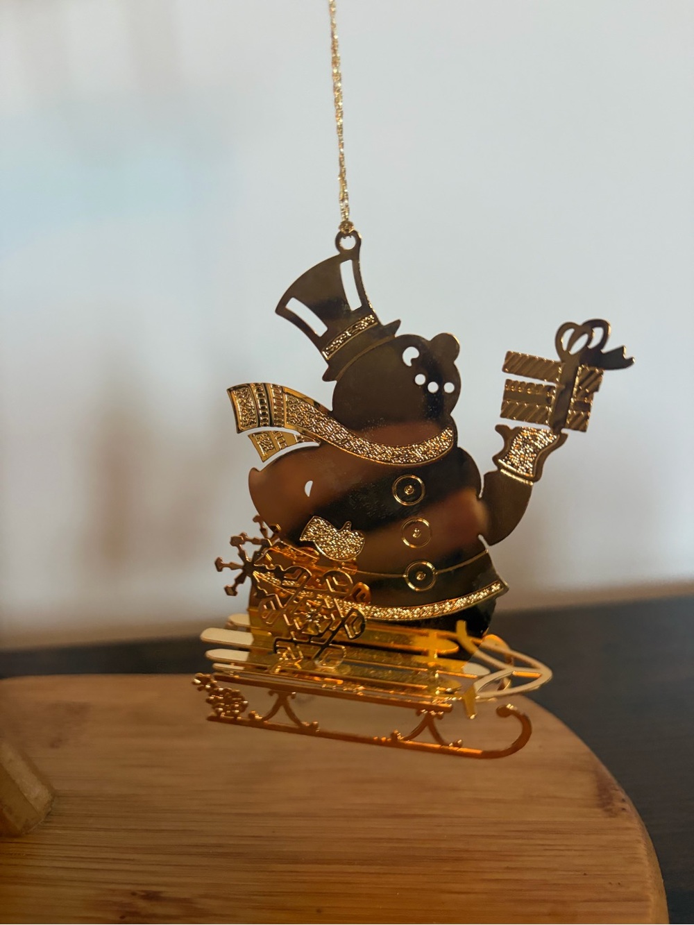 Gold Plated Snowman Sled Ornament